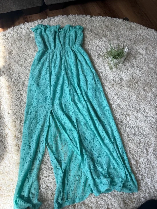 Speechless strapless y2k, vintage slotted Lace Maxi Dress in Aqua Blue - Picture 2 of 7
